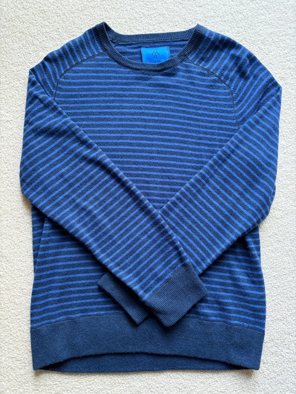 100% Lambswool Martin + Osa Navy and Blue Stripe Crewneck Sweater